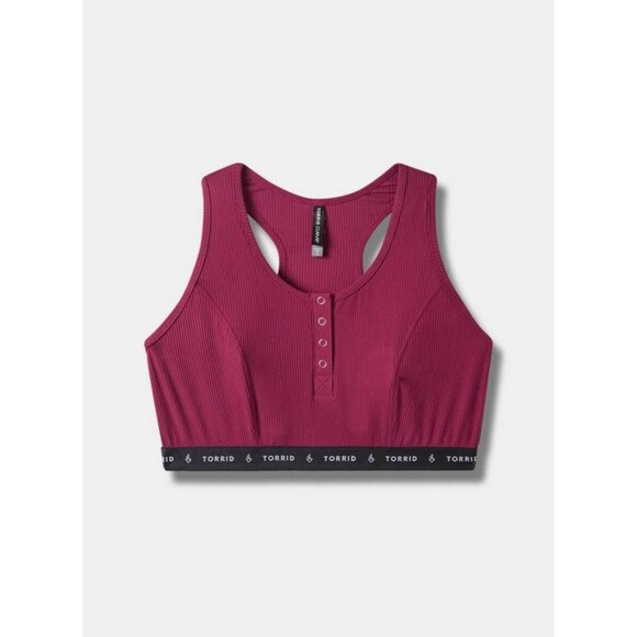 Torrid NWT 0x Lightly Lined Burgundy Rib Henley Bralette - Picture 1 of 6